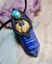 Load image into Gallery viewer, Egyptian Scarab Necklace | Lapis Lazuli Pendant | Winged Gold Beetle Egypt Jewelry
