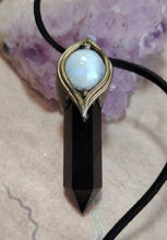 Load image into Gallery viewer, Shield, Empath Protection Jewelry | Black Obsidian Moonstone Necklace Pendant against Evil Eye, Witchcraft, Negativity