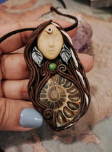 Load image into Gallery viewer, White Buffalo Calf Woman Necklace | Turquoise & Ammonite Fossil Pendant | Lakota Native American Jewelry