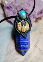 Load image into Gallery viewer, Egyptian Scarab Necklace | Lapis Lazuli Pendant | Winged Gold Beetle Egypt Jewelry