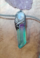 Load image into Gallery viewer, PREORDER Moonlight, Aqua Aura Quartz Crystal Necklace | Rainbow Moonstone Pendant | Sacred Feminine Jewelry