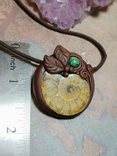 Load image into Gallery viewer, PREORDER Golden Ratio. Sacred Geometry Art Jewelry | Ammonite & Turquoise Pendant | Fibonacci Sequence Necklace with Healing Crystals