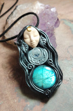 Load image into Gallery viewer, Selene, Triple Moon Goddess Necklace | Moonstone & Labradorite | Witchy, Wiccan Jewelry