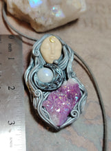 Load image into Gallery viewer, PREORDER Triple Moon Goddess Necklace. Aura Quartz Moonstone Witch Figurine