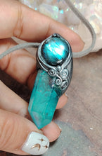 Load image into Gallery viewer, Indigo Starseed Necklace | Aqua Aura Quartz Crystal & Blue Labradorite Pendant | Soul Awakening Jewelry