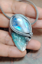 Load image into Gallery viewer, PREORDER Lucid Dreaming Necklace | Aqua Aura Quartz & Moonstone | Astral Projection, Out of Body, Dream Recall Jewelry