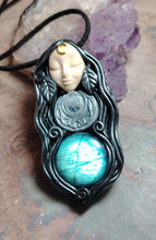 Load image into Gallery viewer, Selene, Triple Moon Goddess Necklace | Moonstone & Labradorite | Witchy, Wiccan Jewelry