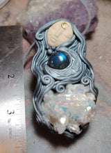 Load image into Gallery viewer, PREORDER Crone, Moon Triple Goddess Witchy Necklace | Aura Quartz & Moonstone | Pagan Sacred Jewelry
