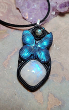 Load image into Gallery viewer, PREORDER Blue Morpho Butterfly Necklace| Moonstone Crystal Pendant | Spirit Animal Shamanic Jewelry