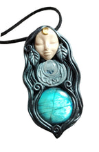 Load image into Gallery viewer, Selene, Triple Moon Goddess Necklace | Moonstone & Labradorite | Witchy, Wiccan Jewelry