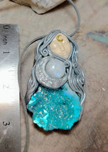 Load image into Gallery viewer, PREORDER Crone, Moon Triple Goddess Witchy Necklace | Aura Quartz & Moonstone | Pagan Sacred Jewelry