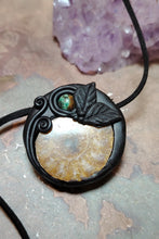 Load image into Gallery viewer, PREORDER Golden Ratio. Sacred Geometry Art Jewelry | Ammonite & Turquoise Pendant | Fibonacci Sequence Necklace with Healing Crystals