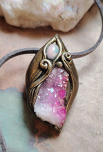 Load image into Gallery viewer, St Brigid Celtic Goddess of Sacred Flame | Fire Opal & Rose Aura Quartz Pendant | Pagan, Celtic, Irish Jewelry