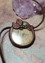 Load image into Gallery viewer, PREORDER Golden Ratio. Sacred Geometry Art Jewelry | Ammonite & Turquoise Pendant | Fibonacci Sequence Necklace with Healing Crystals