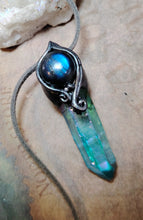 Load image into Gallery viewer, PREORDER Indigo Starseed Necklace | Aqua Aura Quartz Crystal & Blue Labradorite Pendant | Soul Awakening Jewelry