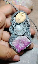 Load image into Gallery viewer, PREORDER Crone, Moon Triple Goddess Witchy Necklace | Aura Quartz & Moonstone | Pagan Sacred Jewelry