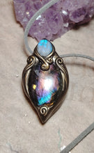Load image into Gallery viewer, PREORDER The High Priestess | Purple Labradorite, Divine Feminine Art Necklace | Spectrolite & Moonstone Pendant
