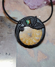 Load image into Gallery viewer, PREORDER Golden Ratio. Sacred Geometry Art Jewelry | Ammonite & Turquoise Pendant | Fibonacci Sequence Necklace with Healing Crystals