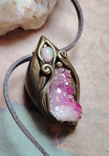 Load image into Gallery viewer, St Brigid Celtic Goddess of Sacred Flame | Fire Opal & Rose Aura Quartz Pendant | Pagan, Celtic, Irish Jewelry