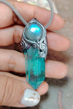 Load image into Gallery viewer, Indigo Starseed Necklace | Aqua Aura Quartz Crystal & Blue Labradorite Pendant | Soul Awakening Jewelry