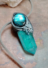 Load image into Gallery viewer, Indigo Starseed Necklace | Aqua Aura Quartz Crystal & Blue Labradorite Pendant | Soul Awakening Jewelry