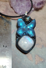 Load image into Gallery viewer, PREORDER Blue Morpho Butterfly Necklace| Moonstone Crystal Pendant | Spirit Animal Shamanic Jewelry