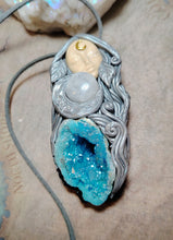 Load image into Gallery viewer, PREORDER Crone, Moon Triple Goddess Witchy Necklace | Aura Quartz & Moonstone | Pagan Sacred Jewelry