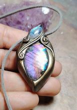 Load image into Gallery viewer, PREORDER The High Priestess | Purple Labradorite, Divine Feminine Art Necklace | Spectrolite & Moonstone Pendant