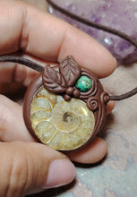 Load image into Gallery viewer, PREORDER Golden Ratio. Sacred Geometry Art Jewelry | Ammonite & Turquoise Pendant | Fibonacci Sequence Necklace with Healing Crystals