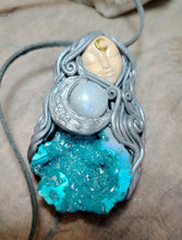 Load image into Gallery viewer, PREORDER Crone, Moon Triple Goddess Witchy Necklace | Aura Quartz & Moonstone | Pagan Sacred Jewelry