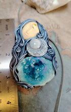 Load image into Gallery viewer, Crone, Moon Triple Goddess Witchy Necklace | Aura Quartz & Moonstone | Pagan Sacred Jewelry
