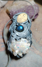 Load image into Gallery viewer, PREORDER Crone, Moon Triple Goddess Witchy Necklace | Aura Quartz & Moonstone | Pagan Sacred Jewelry