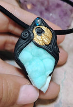 Load image into Gallery viewer, Atlantis, Egyptian Scarab Crystal Necklace | Blue Hemimorphite and Labradorite Pendant | Ancient Egypt Revival Jewelry
