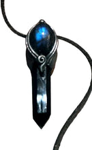 Load image into Gallery viewer, PREORDER St Michael Archangel Pendant Necklace | Blue Labradorite and Obsidian | Protection Saint Angel Sigil Jewelry
