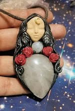 Load image into Gallery viewer, Love Witch. Aphrodite Goddess Statue Figurine Necklace | Rose Quartz, Moonstone | Divine Feminine Jewelry
