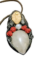 Load image into Gallery viewer, Love Witch. Aphrodite Goddess Statue Figurine Necklace | Rose Quartz, Moonstone | Divine Feminine Jewelry

