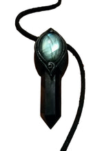 Load image into Gallery viewer, PREORDER St Michael Archangel Pendant Necklace | Blue Labradorite and Obsidian | Protection Saint Angel Sigil Jewelry
