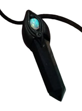 Load image into Gallery viewer, Shield, Psychic Protection Pendant Necklace | Fire Opal and Black Obsidian Jewelry
