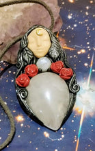 Load image into Gallery viewer, Love Witch. Aphrodite Goddess Statue Figurine Necklace | Rose Quartz, Moonstone | Divine Feminine Jewelry
