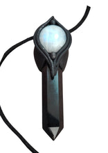 Load image into Gallery viewer, Shield, Empath Protection Jewelry | Black Obsidian Moonstone Necklace Pendant against Evil Eye, Witchcraft, Negativity
