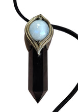 Load image into Gallery viewer, Shield, Empath Protection Jewelry | Black Obsidian Moonstone Necklace Pendant against Evil Eye, Witchcraft, Negativity
