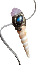 Load image into Gallery viewer, PREORDER Mermaid Crown Seashell Pendant | Labradorite Siren Necklace | Sea Witch Jewelry
