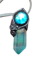 Load image into Gallery viewer, PREORDER Indigo Starseed Necklace | Aqua Aura Quartz Crystal &amp; Blue Labradorite  Pendant | Soul Awakening Jewelry
