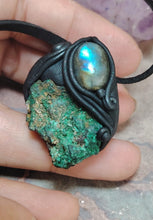 Load image into Gallery viewer, Heart of the Shaman Necklace | Raw Malachite Labradorite Pendant | Shamanic Tools Jewelry
