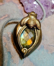 Load image into Gallery viewer, Gold Honey Bee Crystal Necklace | Citrine or Labradorite Stone | Queen, Bumble Bee Lovers Gifts
