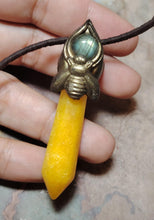 Load image into Gallery viewer, Gold Honey Bee Crystal Necklace | Citrine or Labradorite Stone | Queen, Bumble Bee Lovers Gifts
