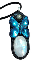 Load image into Gallery viewer, Blue Morpho Butterfly Necklace|  Moonstone Crystal  Pendant | Spirit Animal Shamanic Jewelry
