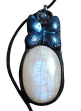 Load image into Gallery viewer, Blue Morpho Butterfly Necklace|  Moonstone Crystal  Pendant | Spirit Animal Shamanic Jewelry
