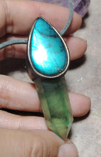 Load image into Gallery viewer, Green Wizard. Fluorite Necklace Pendant |  Labradorite Witchy Jewerly
