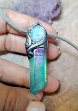 Load image into Gallery viewer, PREORDER Moonlight,  Aqua Aura Quartz Crystal Necklace | Rainbow Moonstone Pendant | Sacred Feminine Jewelry
